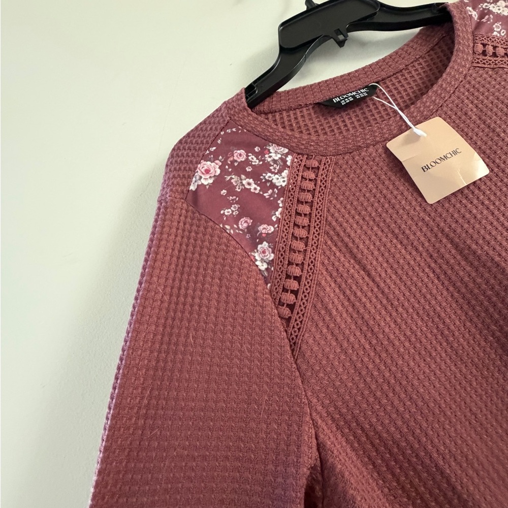 BloomChic Dusty Rose Waffle Knit Sweatshirt - Picture 4 of 9